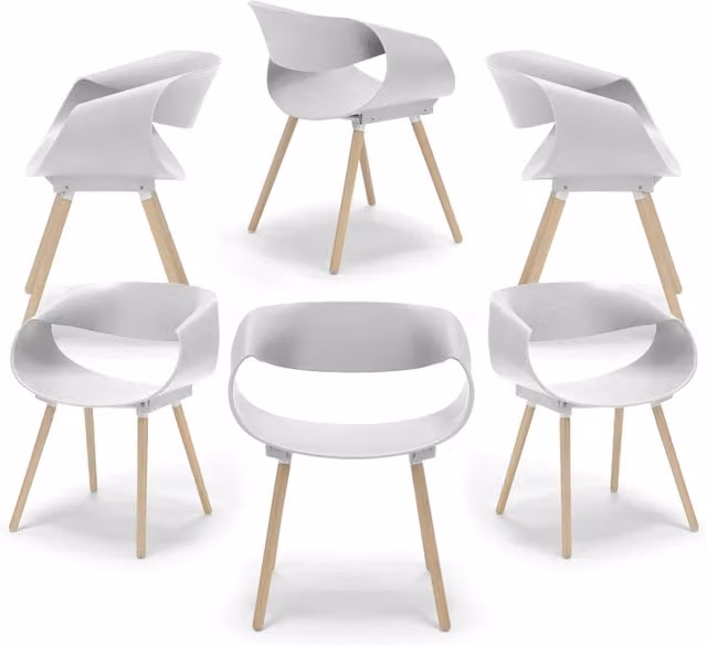 Set 6 sedie in polipropilene DILETTA con gambe in faggio, resistente ai raggi UV, design moderno, ideale per sala da pranzo, cucina, sala d’attesa, bar, ristoranti, colore Petrolio