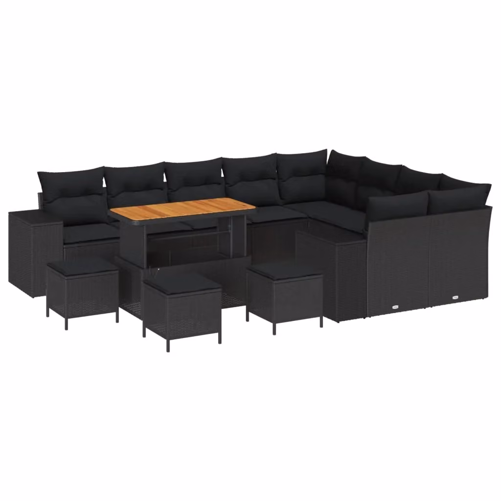Set Divano da Giardino vidaXL a 9 Posti con Cuscini e Tavolino, Design Moderno a U, Colore Nero – 2