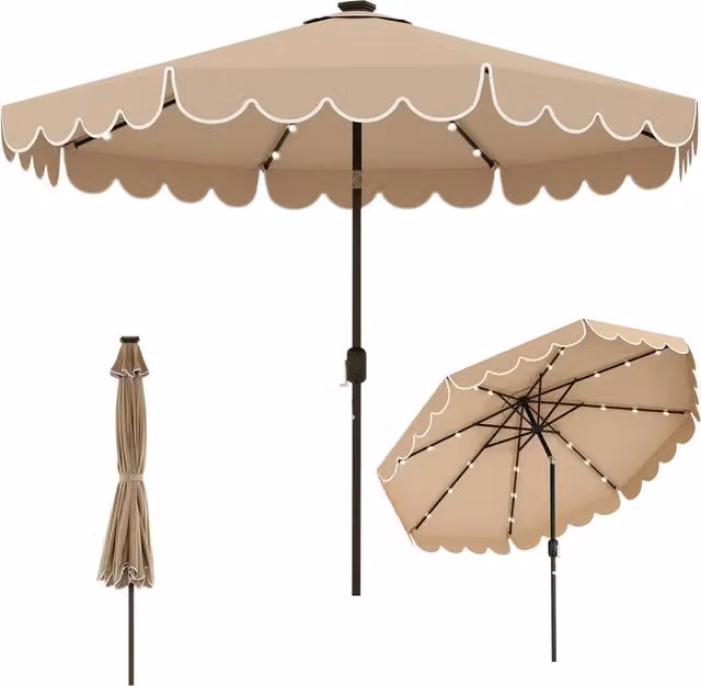 Ombrellone da mercato professionale in poliestere e metallo per giardino e piscina, marrone e beige, L: 300 cm, H: 253 cm – 1