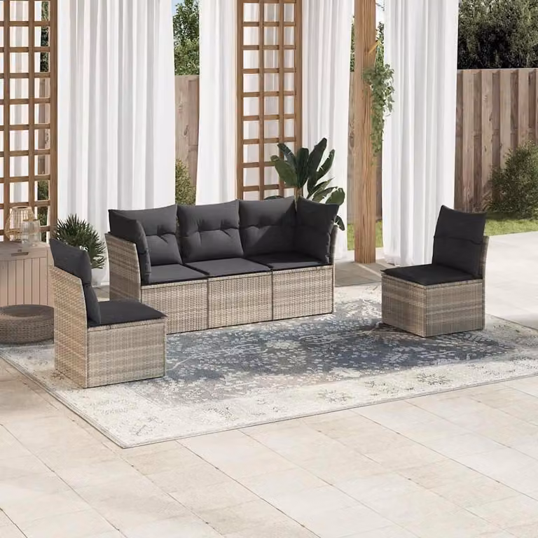 vidaXL Set Divano da Giardino a L con Cuscini Grigio Moderno in Polyrattan e Acciaio
