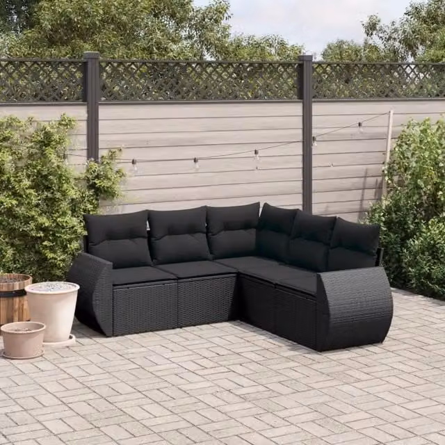 Set Divani da Giardino 5 pz con Cuscini in Polyrattan Nero 3221344