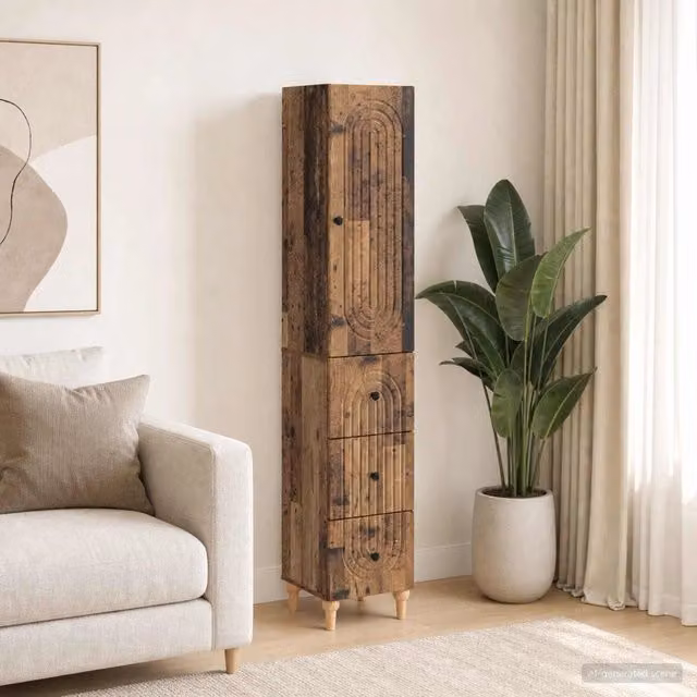 Set di 2 armadi moderni vidaXL in legno ingegnerizzato marrone opaco con ante a battente e cassetti, da appendere al muro – 1