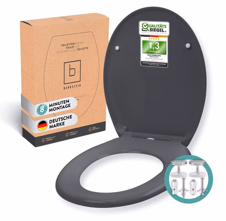BENKSTEIN - Coperchio per WC con sistema di chiusura automatica, forma ovale, materiale: urea-plastica