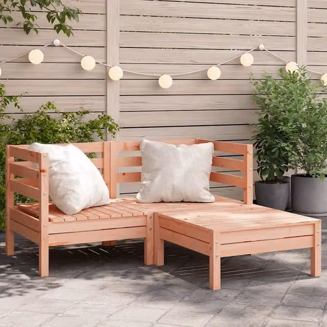 Divano da giardino a L con poggiapiedi vidaXL in legno massello marrone con cuscini inclusi