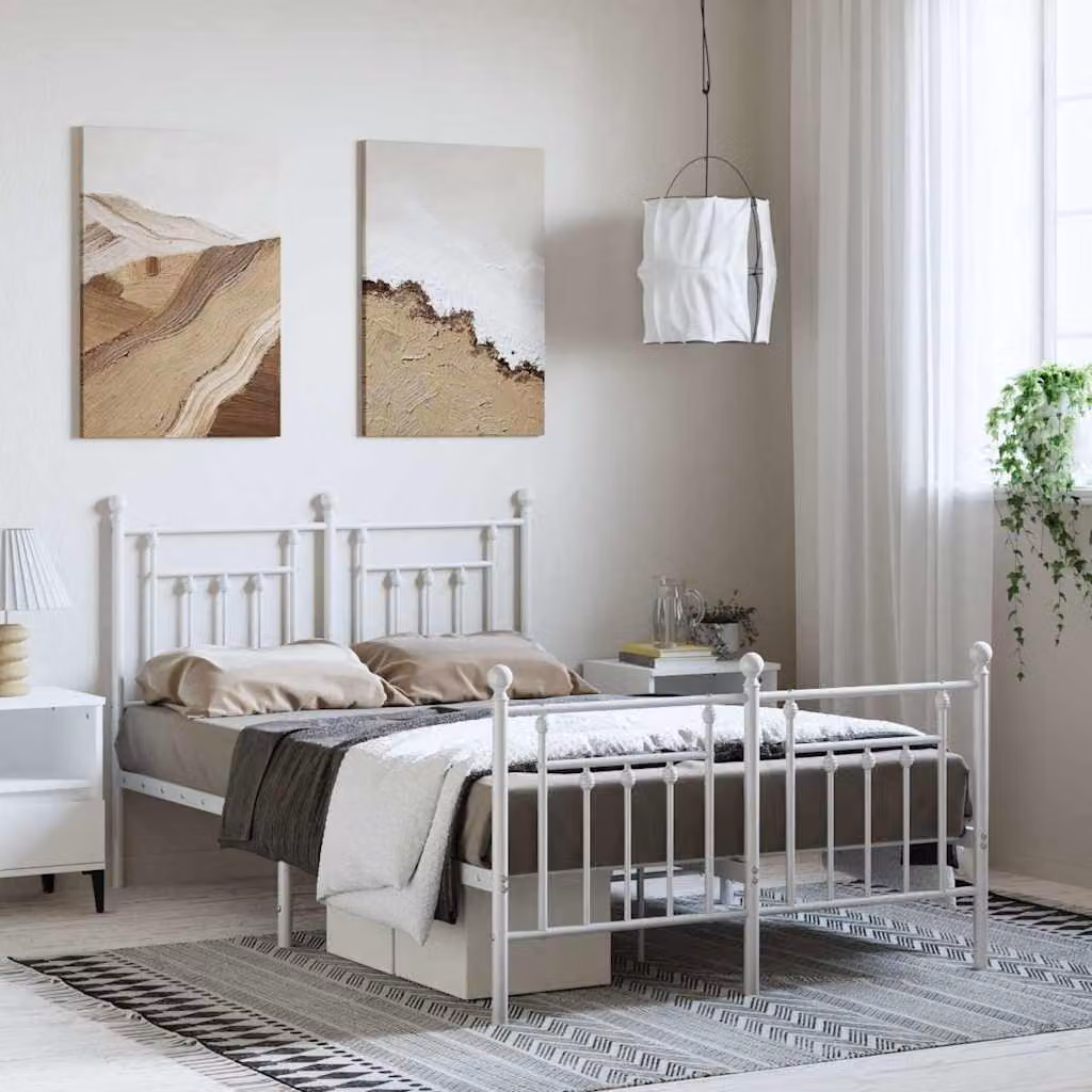 vidaXL Giroletto in metallo con testiera e pediera, Bianco, L: 142 cm, P: 196 cm, H: 97 cm