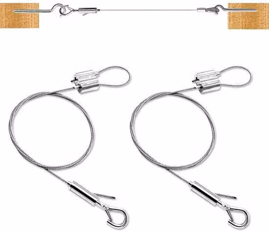 Set di cavi in acciaio con occhielli regolabili e tenditore - 50 cm - Sistema per tende in acciaio inossidabile - Corda per foto - Kit di tensionamento per tende - 2 pezzi