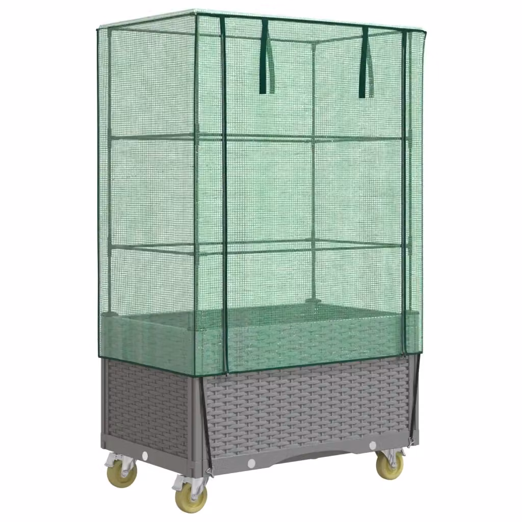 Letto rialzato con copertura e ruote effetto rattan vidaXL grigio o verde L: 80 cm, P: 50 cm, H: 182 cm – 2