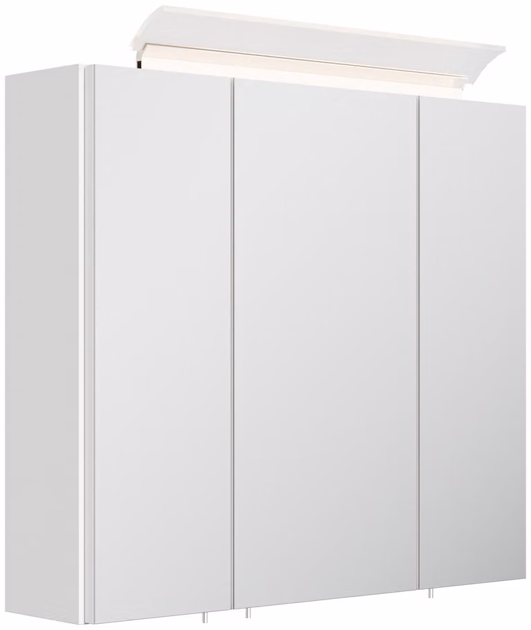 Specchiera 70 cm con lampada LED di design e ripiani in vetro bianco lucido