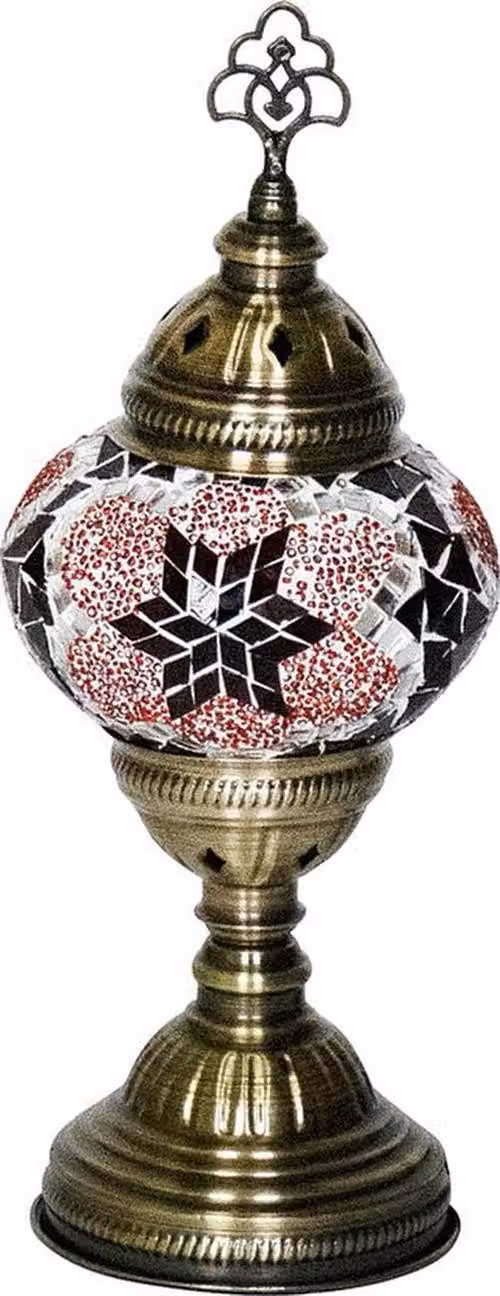 Lampada da tavolo Mosaico Orientale Rosso Altezza 30 cm, diametro 13,5 cm, attacco E14, realizzata a mano in rame