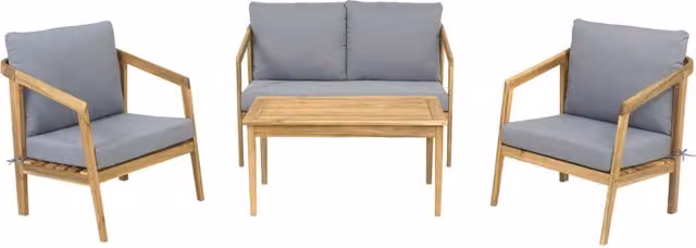 Set da giardino in legno con cuscini "Presley" - 4 posti - Grigio