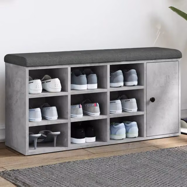 Panca Scarpiera e Sgabello Design Mania Grigio Cemento in Legno Multistrato L: 102 cm, P: 32 cm, H: 50 cm