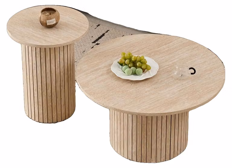 Tavolino da caffè, design rotondo, materiali di alta qualità, finitura in legno giallo