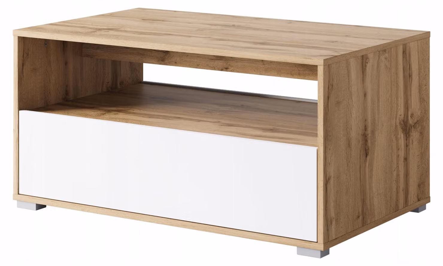 Tavolino da caffè per il soggiorno, ripiano contenitore, 90 cm, rovere chiaro/bianco opaco