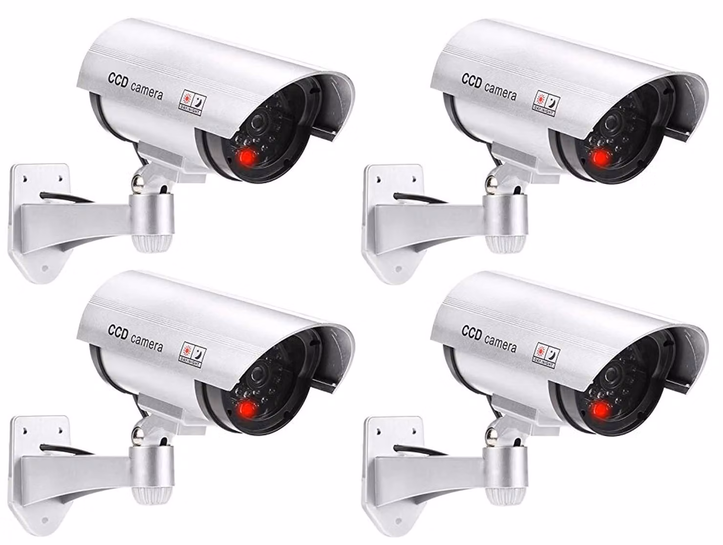 4 telecamere finte di sicurezza, telecamere simulate con luce LED rossa