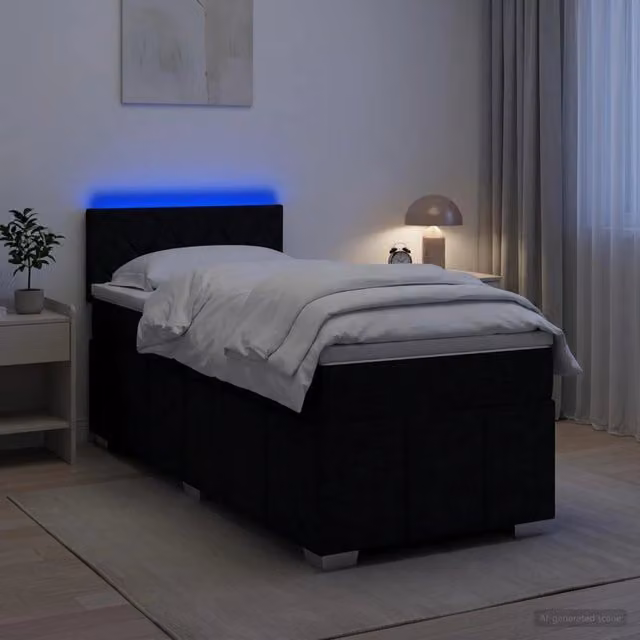 Letto box spring con materasso Nero 90 x 190 cm Tessuto 3452574