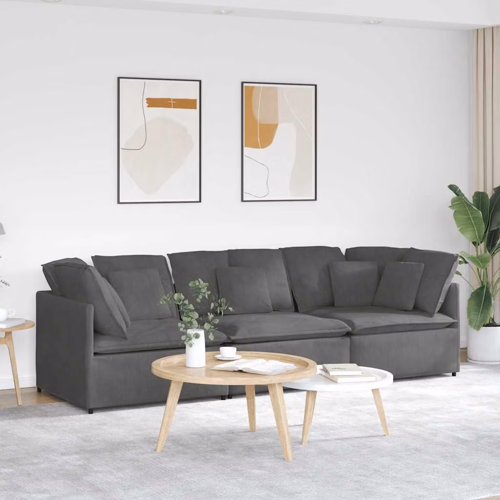 vidaXL Divano Modulare Moderno in Velluto Grigio con Cuscini e Struttura in Metallo