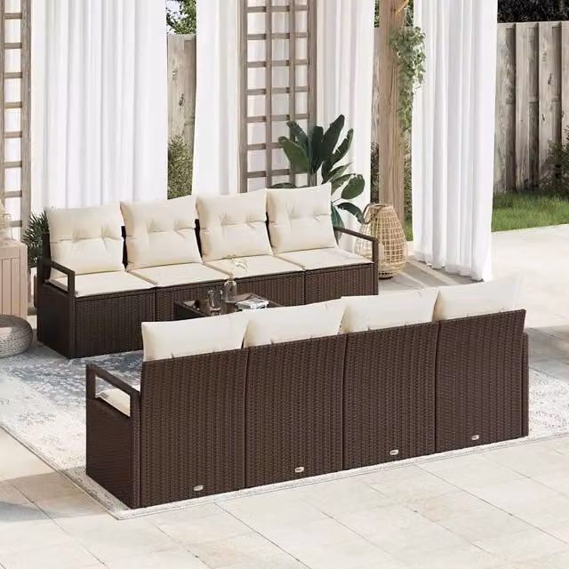 Set Divano da Giardino 9 pz 8-Numero di posti Marrone e Crema 3354977