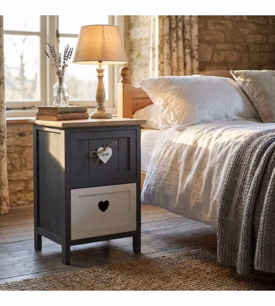 Mobiletto Cosma con 2 Cassetti in Legno Grigio Stile Shabby Chic L: 30 cm, P: 27,5 cm, H: 45 cm – 1