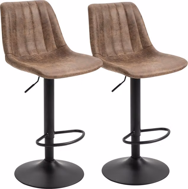 Set di 2 sgabelli da bar in stile industriale Aosom con schienale e poggiapiedi, rivestimento in microfibra marrone e altezza regolabile