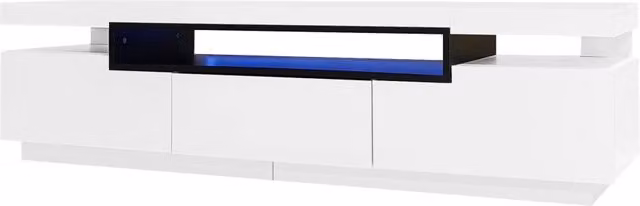 Mobile TV bianco lucido 160x39x42 cm con illuminazione LED a 16 colori e 3 cassetti, adatto per TV fino a 70 pollici
