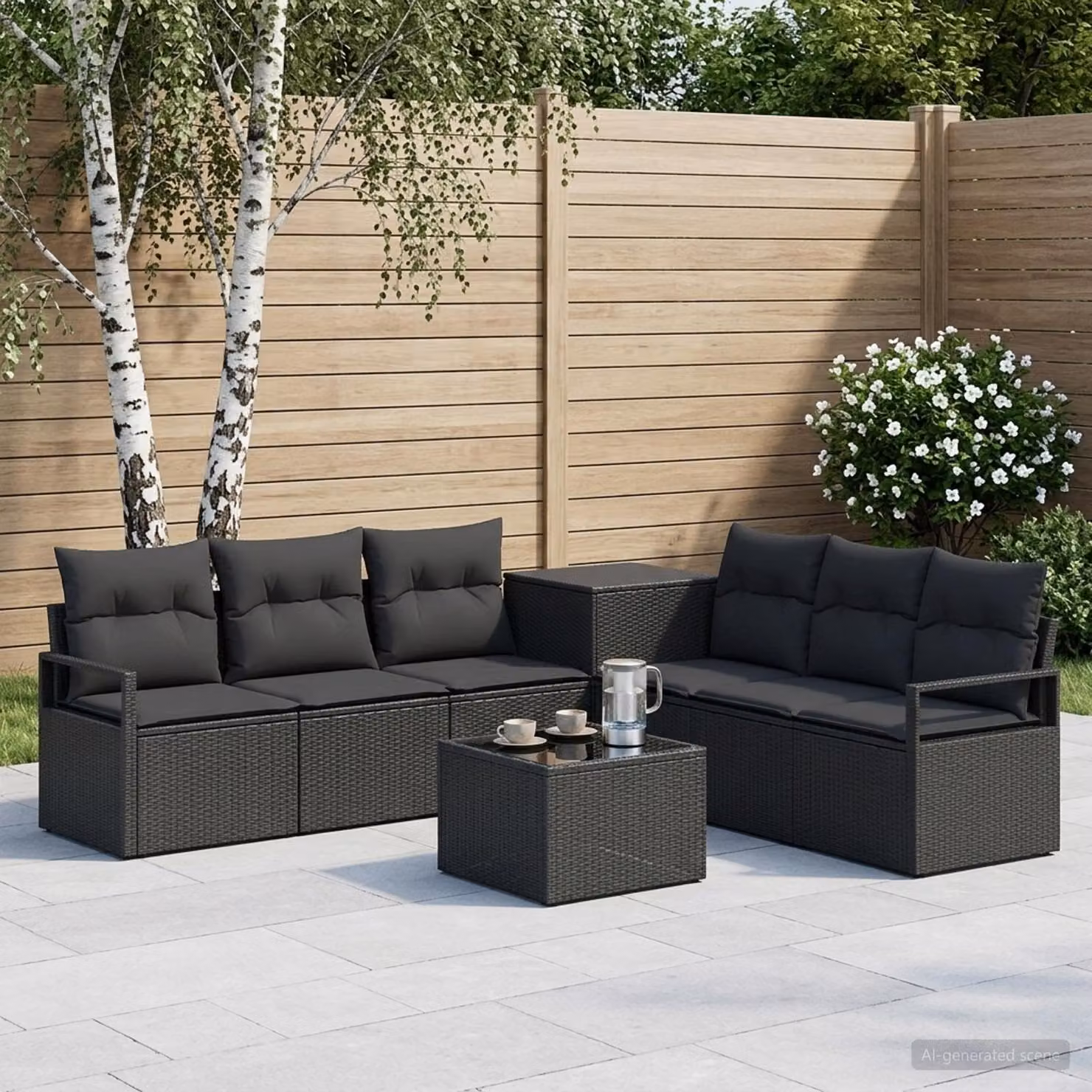 Set di divani da giardino vidaXL 8 pezzi in rattan sintetico e acciaio nero con tavolino e cuscini