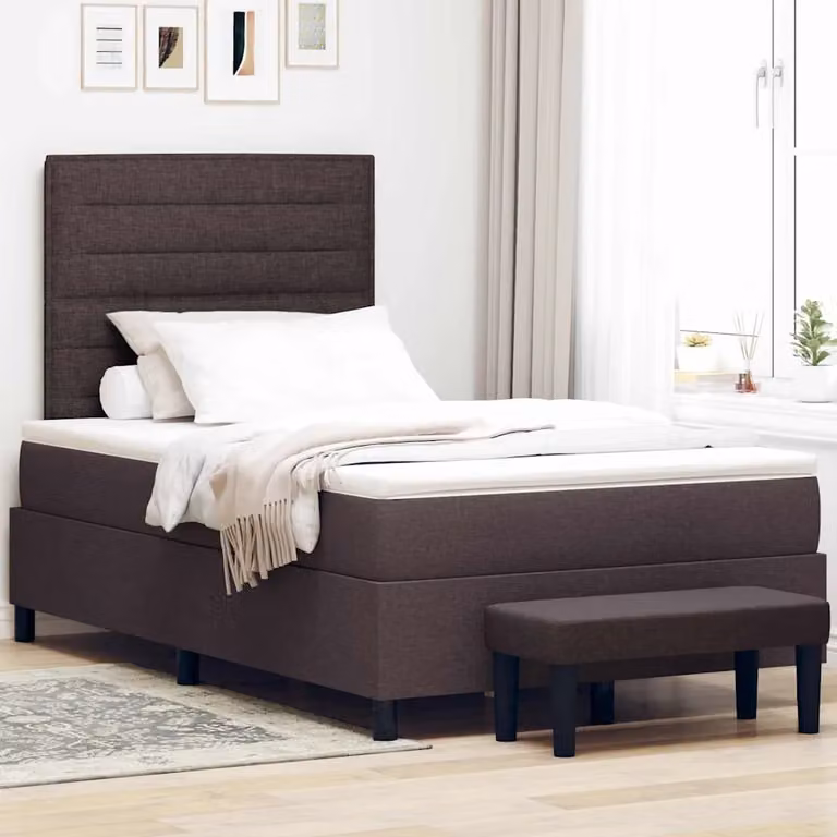 Letto ibrido con molle a sacchetto e testiera vidaXL in tessuto marrone L: 120 cm, P: 200 cm