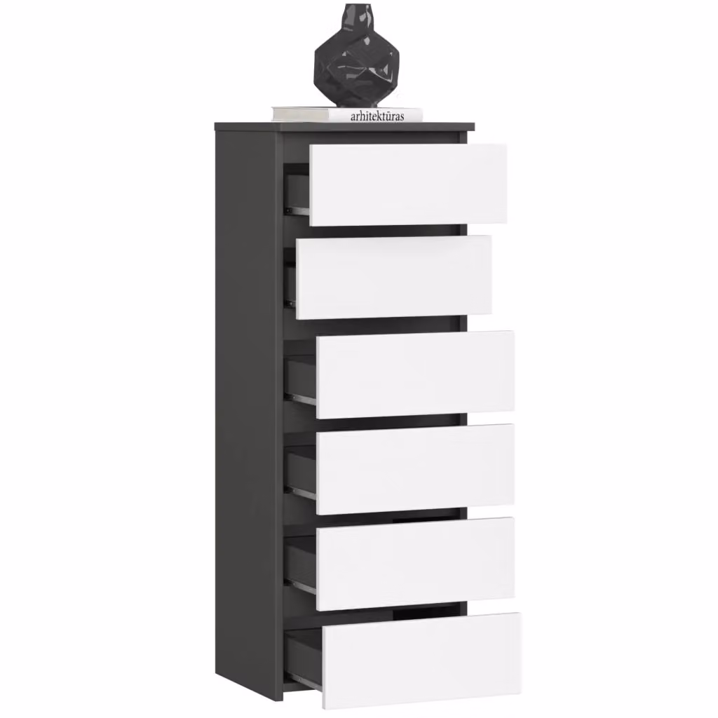 Cassettiera AKORD CL6 Grigia Grafite con inserti bianchi, L/P/H: 40 x 35 x 109 cm – 2
