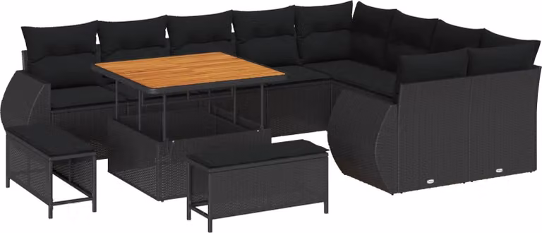 Set Divano da Giardino 12 pcs Nero polyrattan