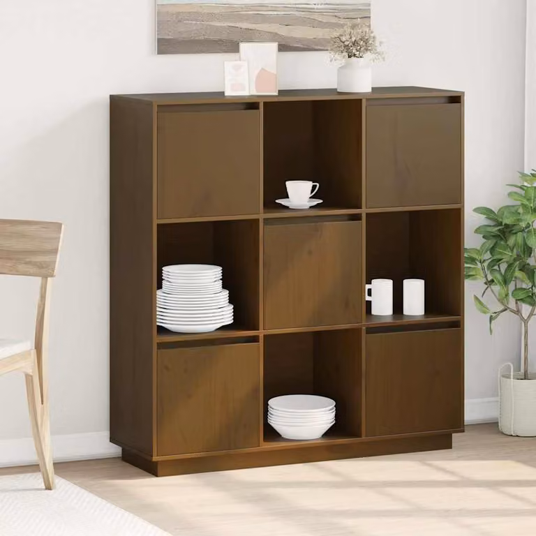 vidaXL Credenza Moderna in Legno di Pino Marrone Ambrato L: 110,5 cm, P: 35 cm, H: 117 cm
