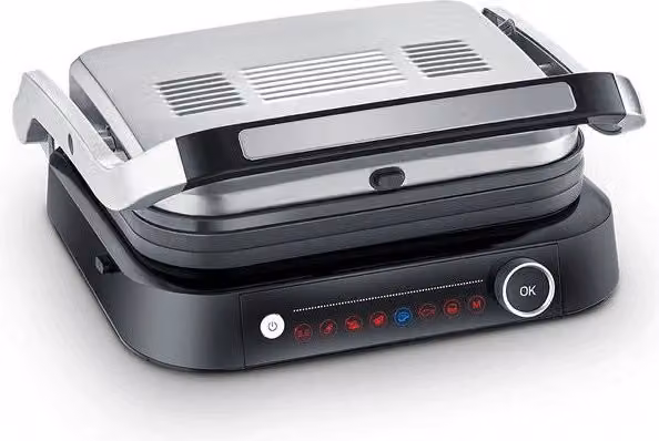 Severin KG2395 Bistecchiera elettrica 1800 W con display digitale e piastre in alluminio e acciaio inox lavabili in lavastoviglie colore Nero e Argento