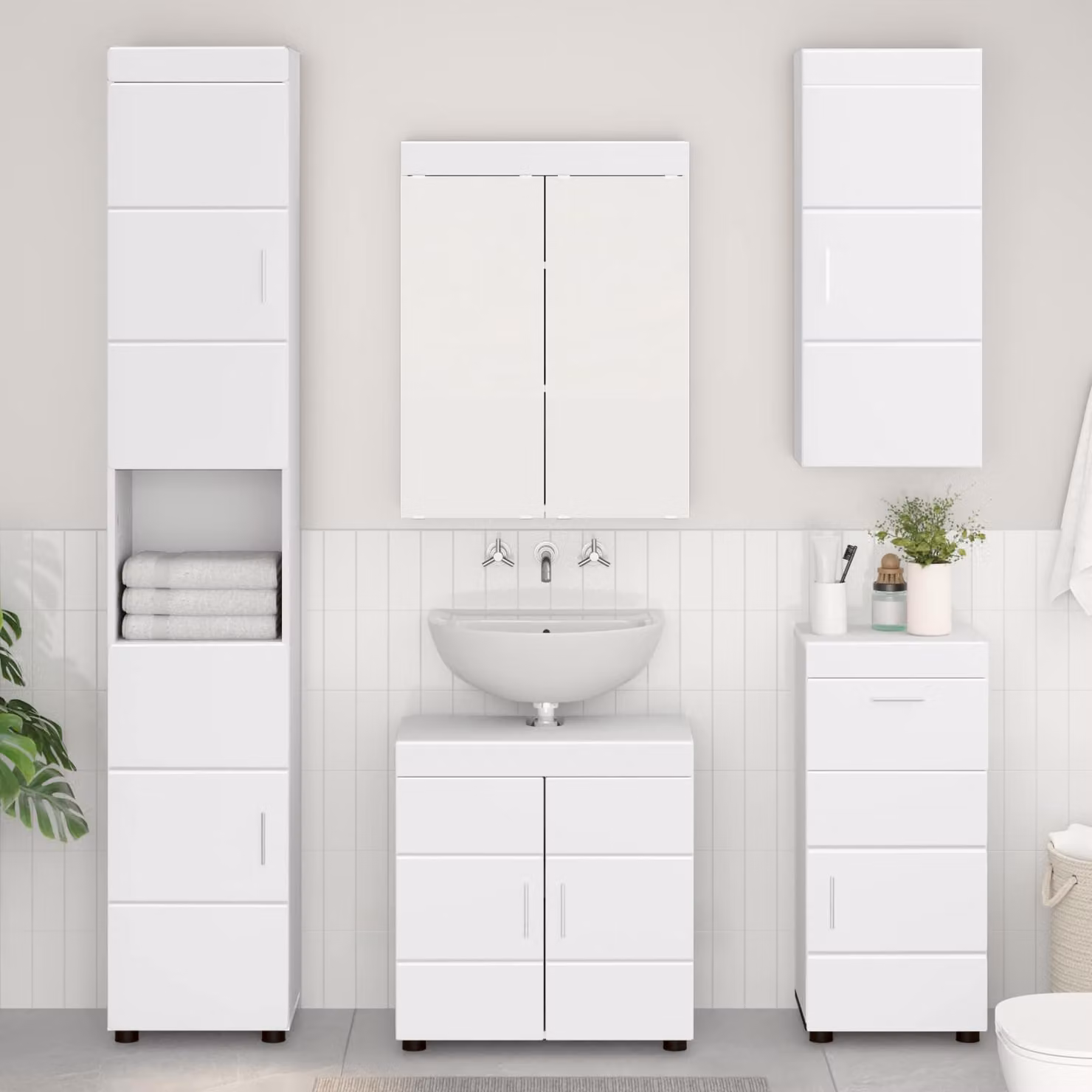 Armadio da bagno a muro vidaXL TULUM Bianco Moderno con ripiani interni L 37 cm, P 24,5 cm, H 86 cm