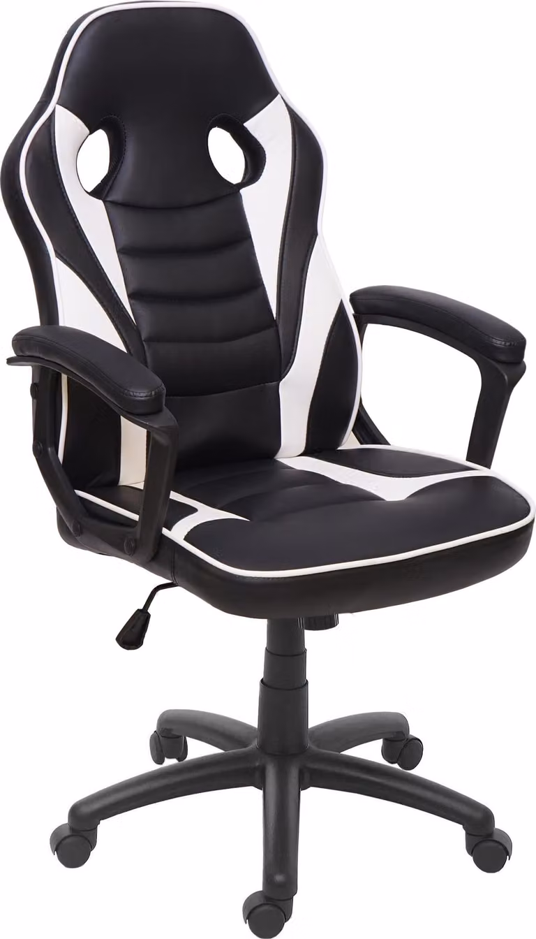 Sedia da ufficio MCW-F59, sedia da scrivania girevole, sedia da gaming, Pelle finta ~ nero/bianco