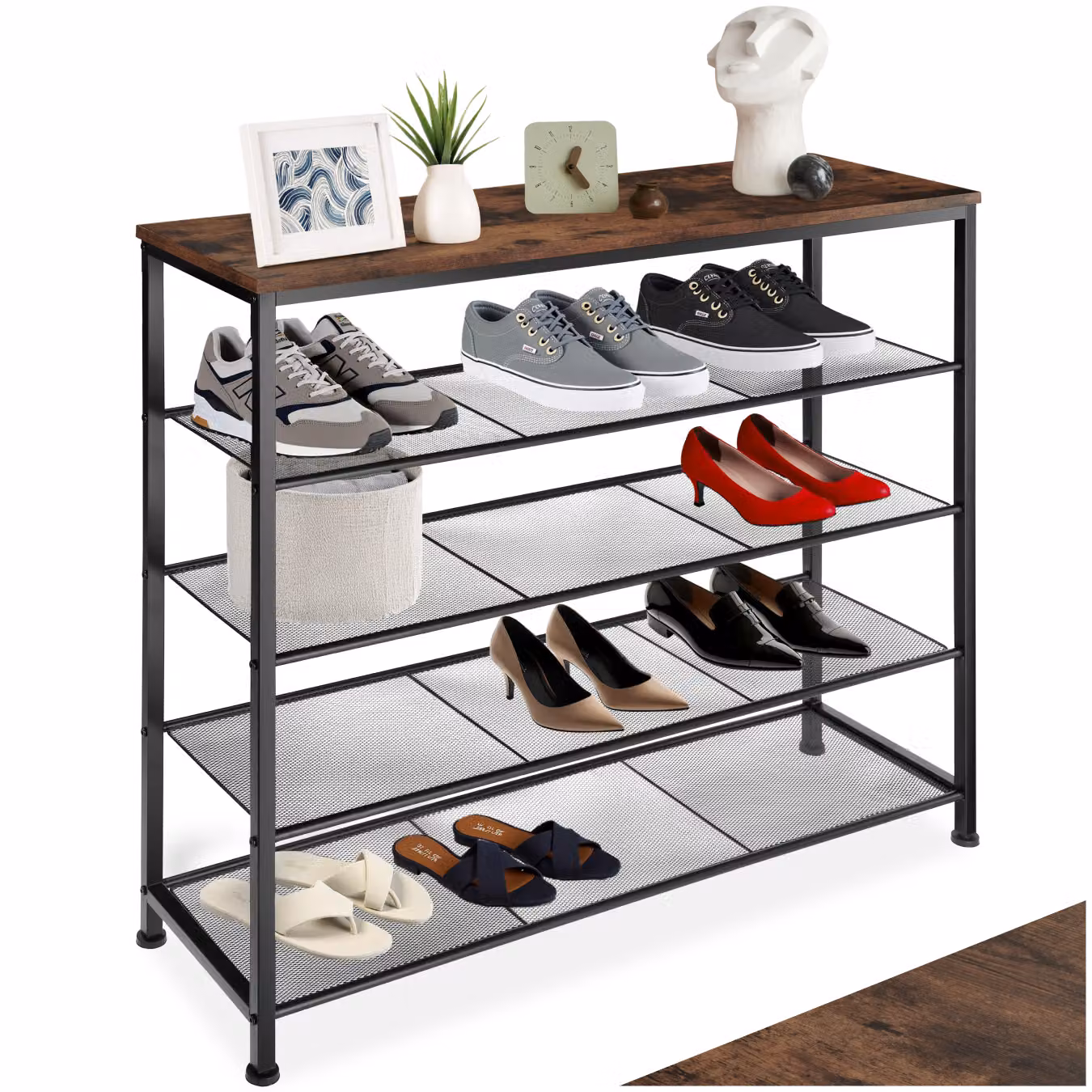 Scarpiera Tectake in stile industriale marrone con ripiani interni L: 100 cm, P: 30,5 cm, H: 93 cm – 1