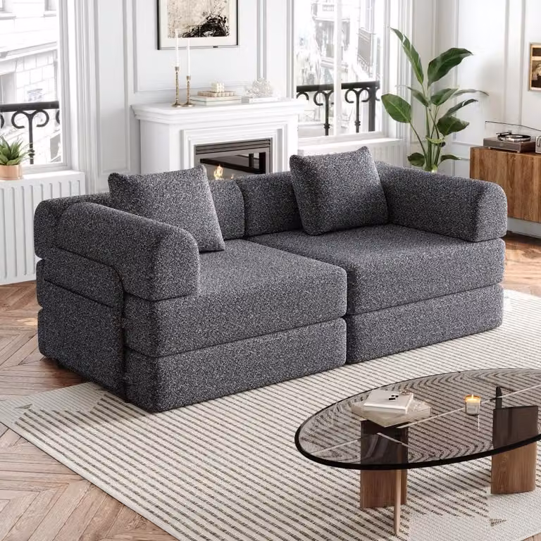 Divano letto 2 in 1 - Divano letto per ospiti - Divano letto per camere da letto - Divano trasformabile - Divano letto moderno, grigio, in chenille