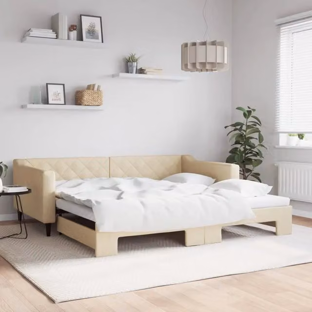 Divano Letto con Letto Estraibile-Sofa Letto-Daybed Crema 100x200 cm in Tessuto 731230