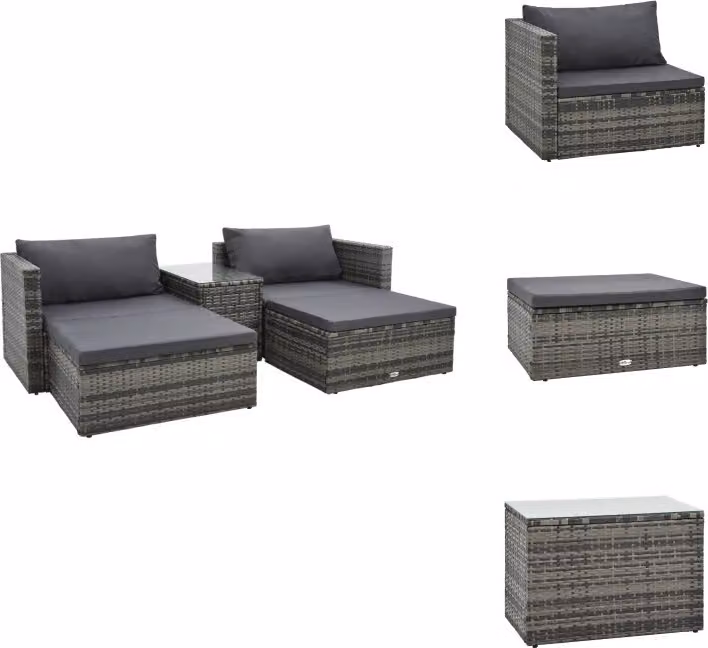 vidaXL set da salotto da giardino 5 pezzi con cuscini in poly rattan grigio - Set di mobili da giardino