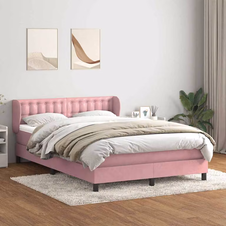 vidaXL Giroletto a Molle con Materasso in Velluto Rosa e Bianco L/P/H: 147 x 213 x 88 cm