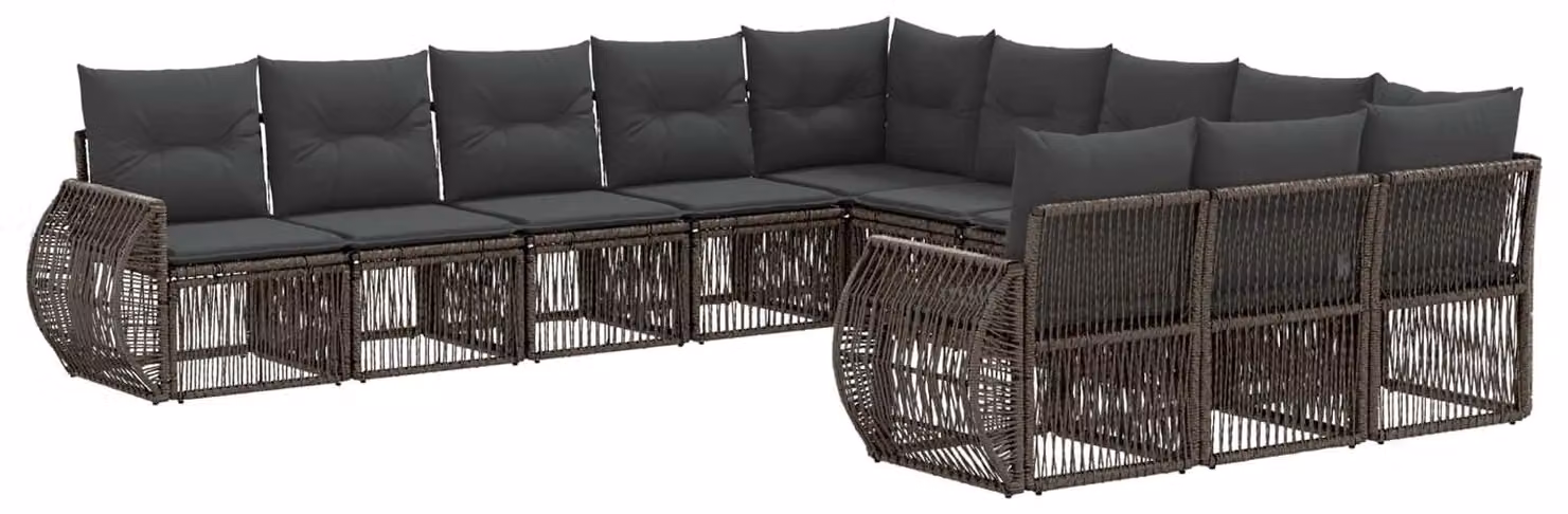 Set da giardino composto da 11 pezzi, in rattan sintetico grigio e grigio scuro
