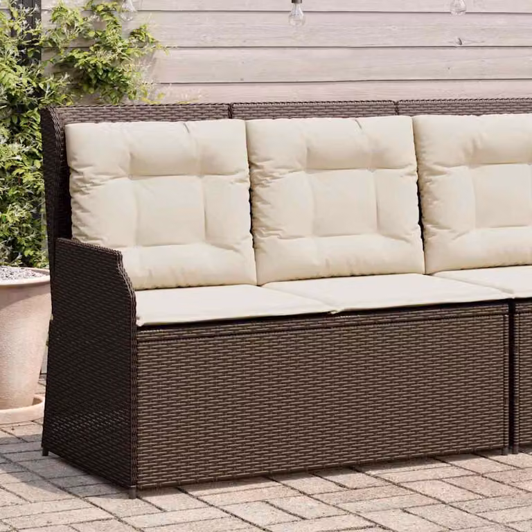 vidaXL Panca Reclinabile da Giardino in Polyrattan e Metallo con Cuscini, Marrone e Bianco