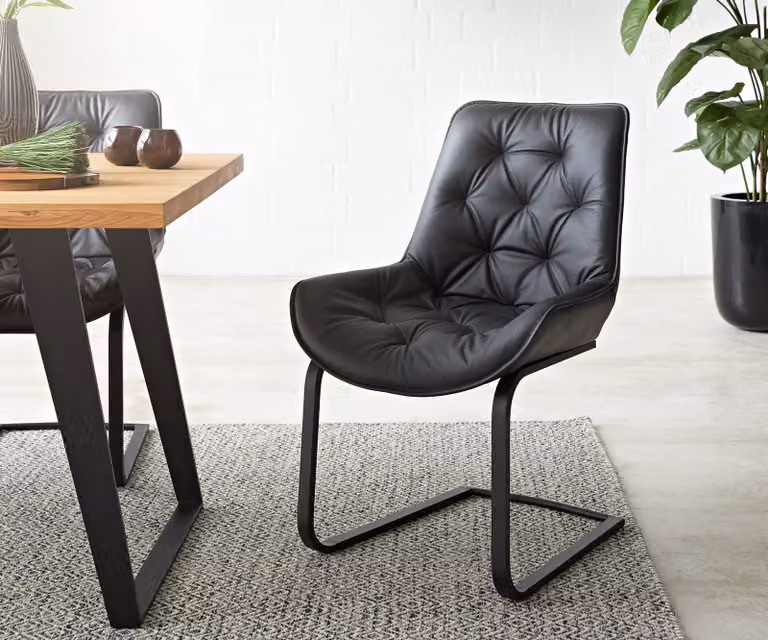 DELIFE Sedia girevole Taimi-Flex, vera pelle, nera. Sedia girevole, design piatto, nera