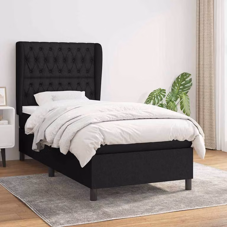 vidaXL Giroletto a Molle con Materasso Ibrido in Tessuto Nero, L/P/H: 90 x 190 cm