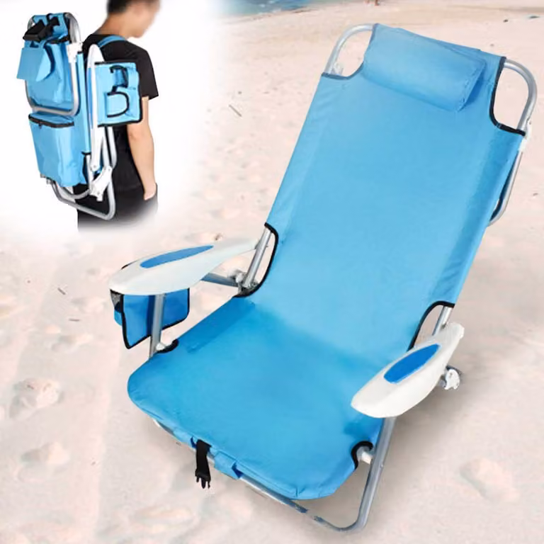 Spiaggina Pieghevole Sedia Spiaggia Alluminio con Borsa Termica e Spallacci Blu