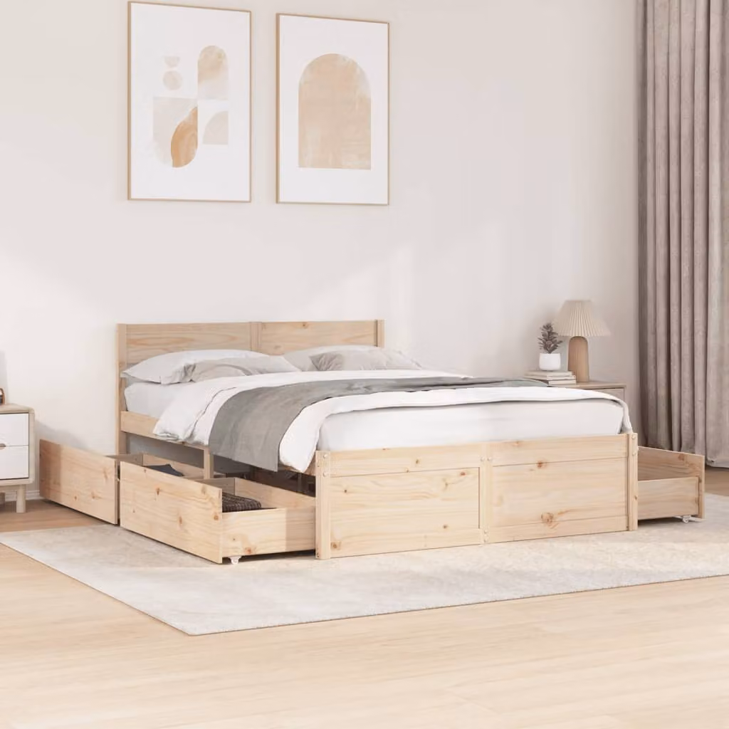 Letto senza materasso vidaXL in legno massello di pino marrone con cassetti L/P/H: 195.5 x 145.5 x 78.0 cm