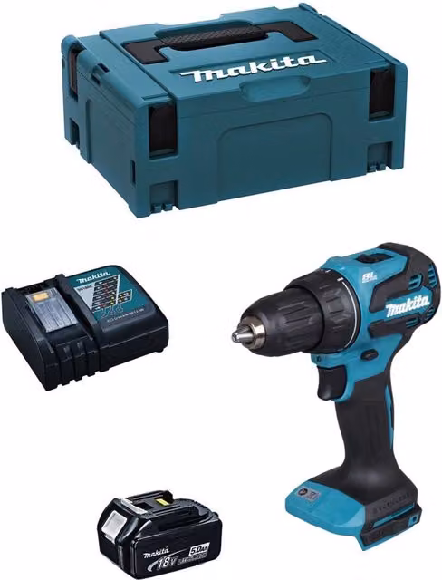 Trapano Avvitatore Makita DDF490RTJ1 con Batteria 5,0 Ah, Caricatore DC18RC e Sistema di Trasporto MAKPAC 2