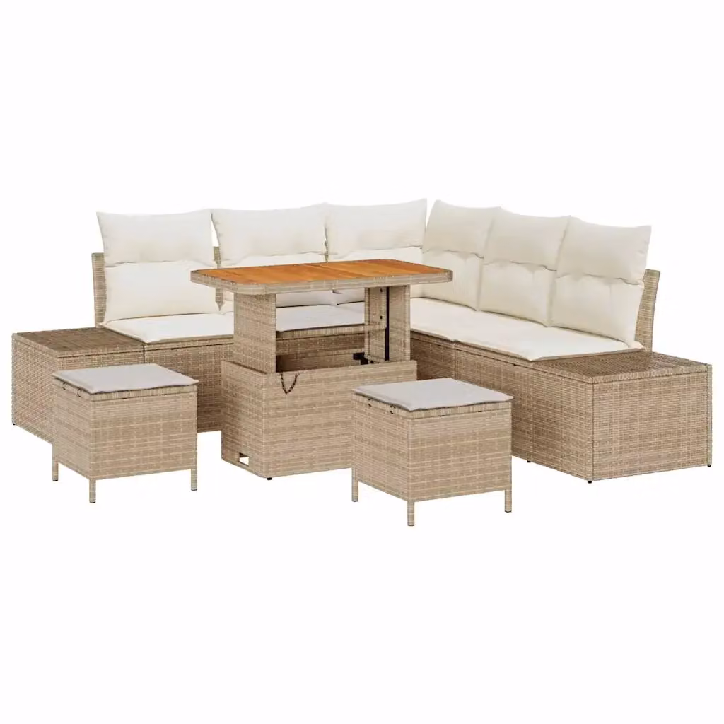 Set Divano da Giardino a L con 8 Pezzi vidaXL Beige in Rattan e Metallo con Cuscini e Tavolino – 2