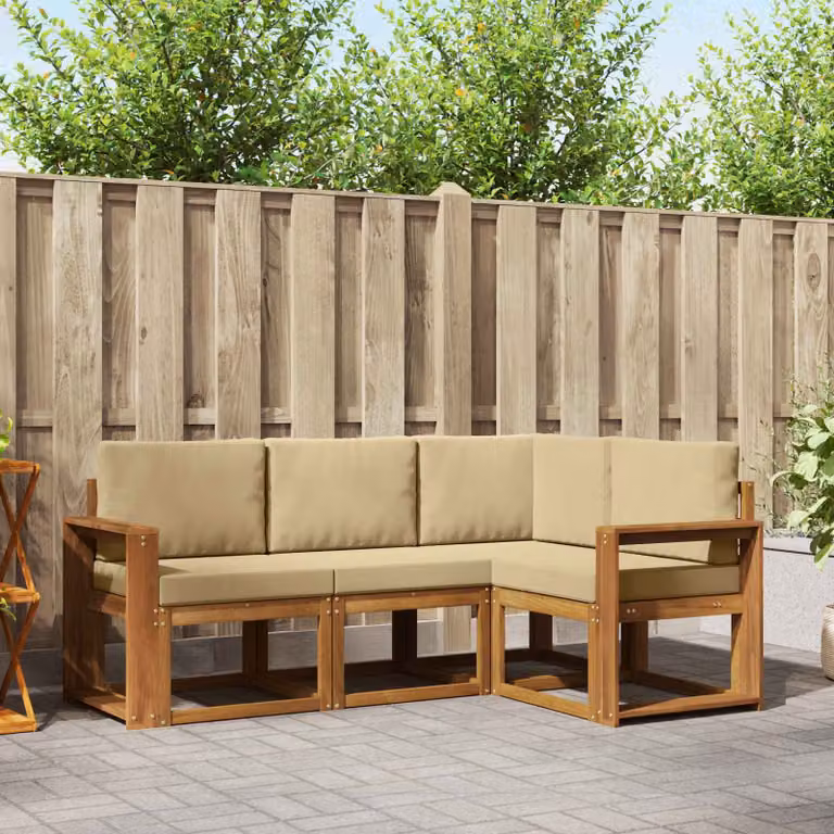 Set di divani da esterno vidaXL 4 pz in legno di acacia con cuscini beige e marrone per giardino e terrazza