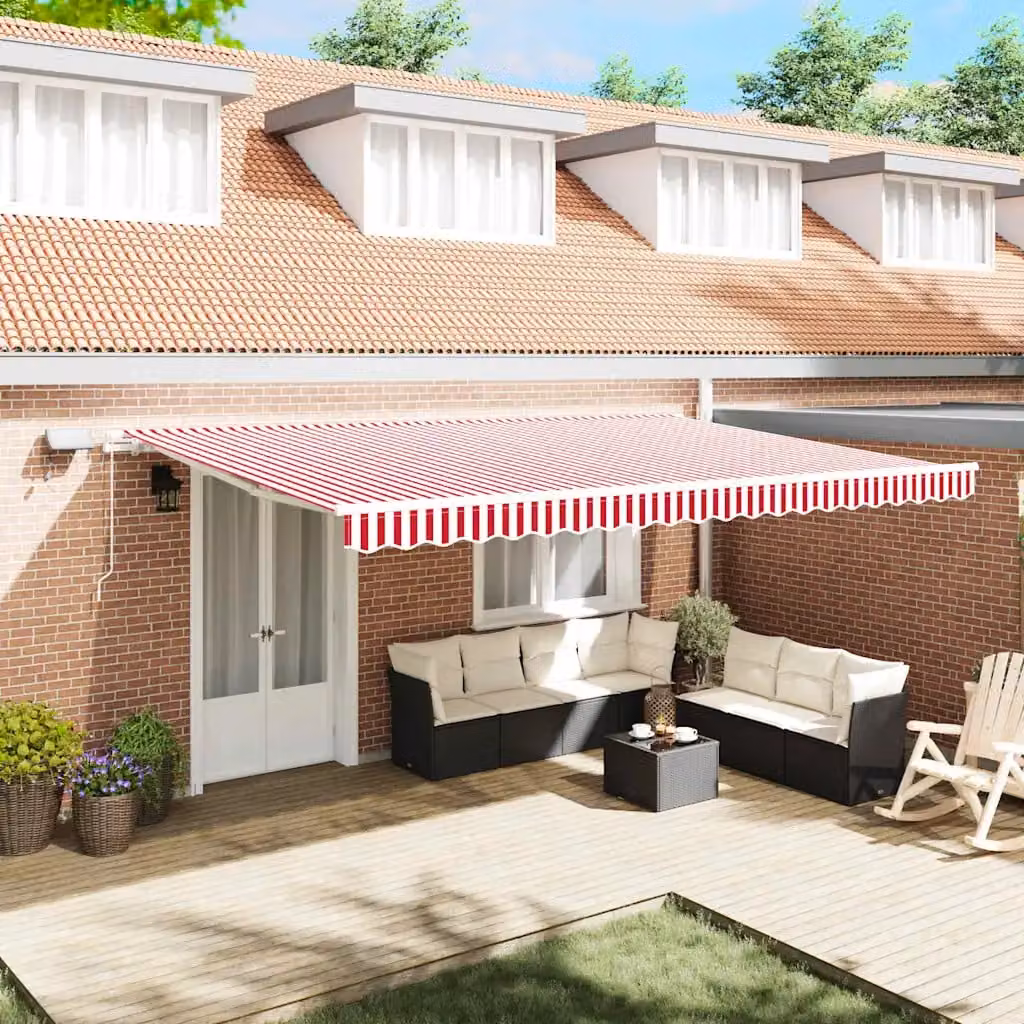 Tenda retrattile vidaXL con bracci pieghevoli in alluminio e tessuto in poliestere, Rosso e Bianco, L: 500 cm, P: 300 cm