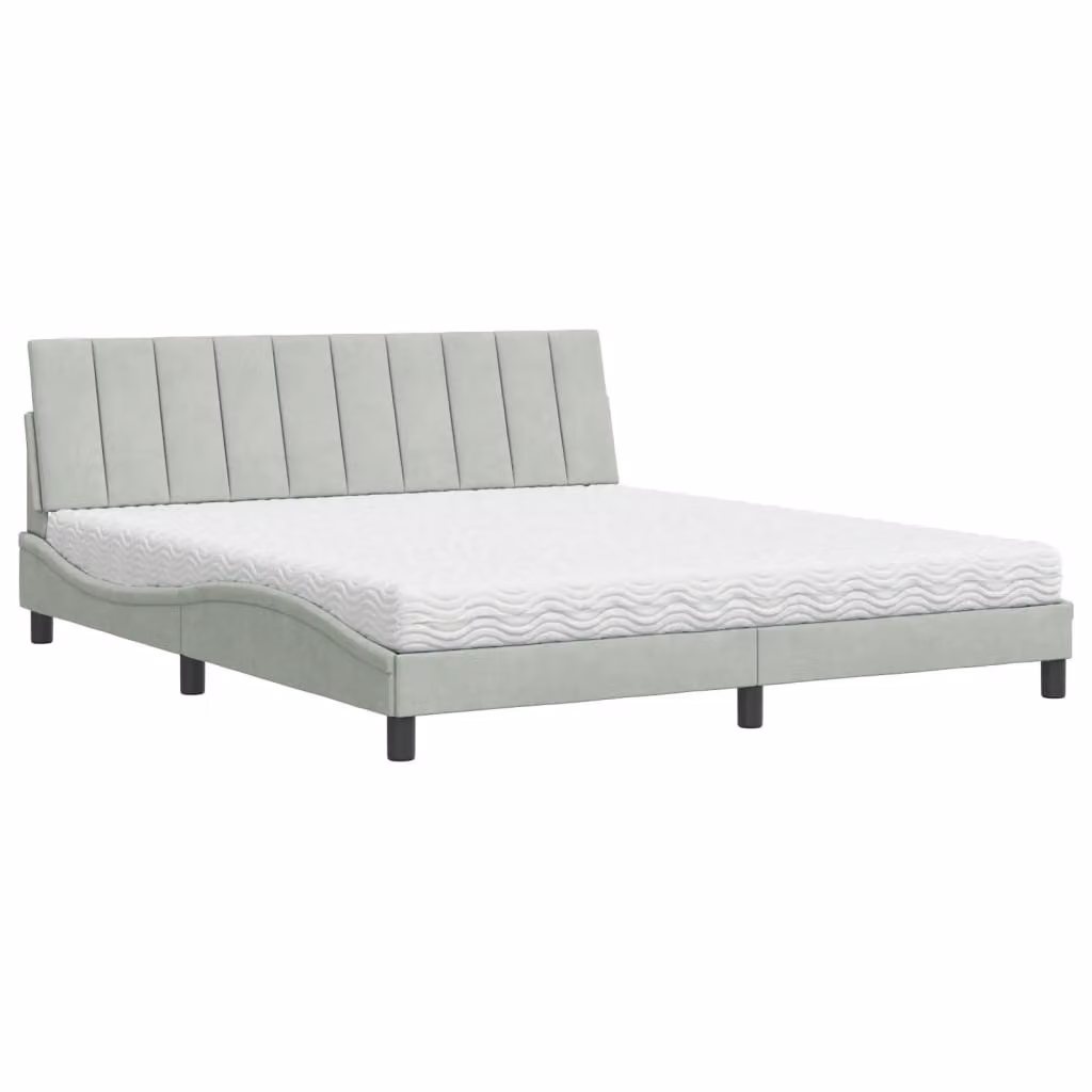 Letto con Materasso Hanko Grigio Chiaro 180x200 cm in Velluto