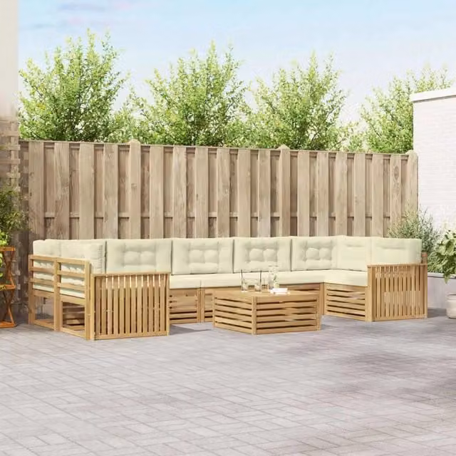 Set di divani da esterno a forma di U con tavolino da caffè vidaXL, 8 pezzi in legno di acacia trattato, colori bianco e beige