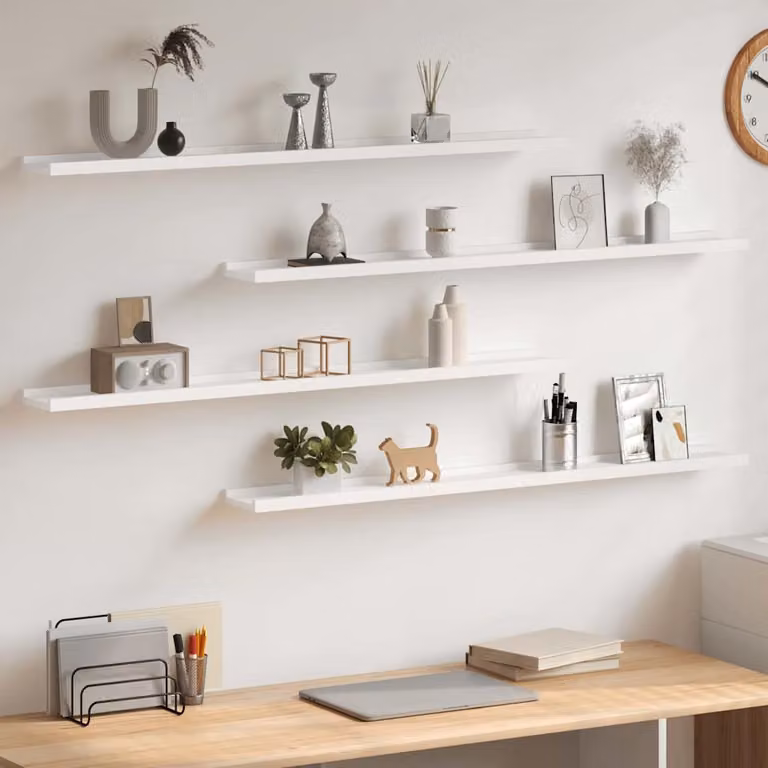 Set di 4 mensole da parete vidaXL bianche in MDF, L 100 cm x P 9 cm x H 3 cm